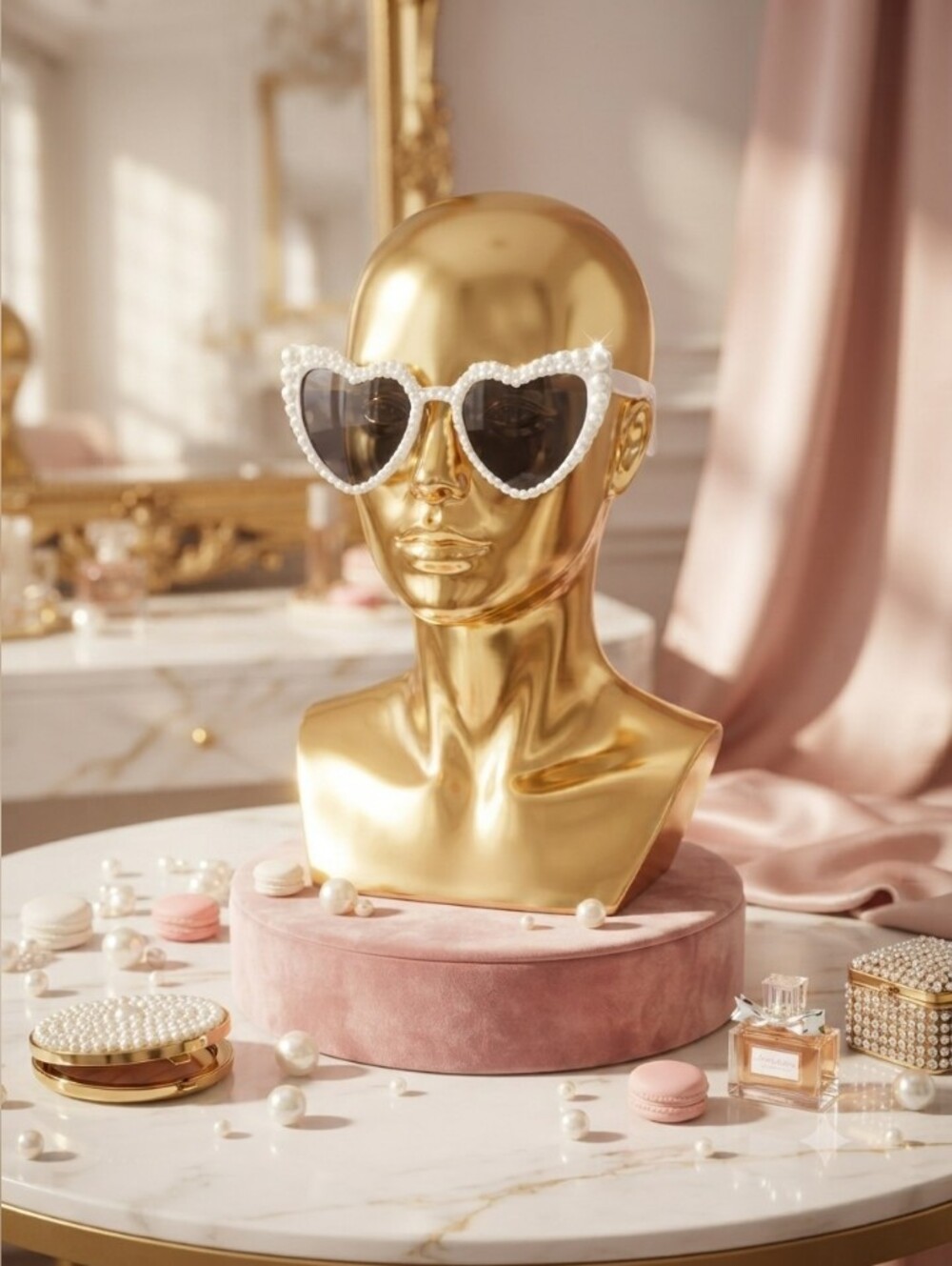 5/$100 Heart Pearl-Trim Sunglasses in White